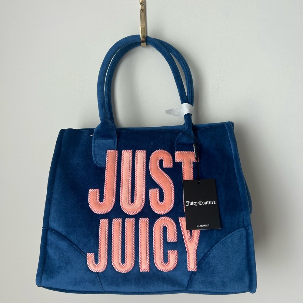 Viral Juicy Couture UK "Just Juicy" velour Iris Blue and Pink tote Bag
